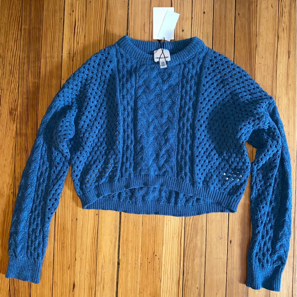 Blue Knit Cropped Sweater